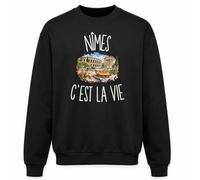 Planetee Sweat Noir Nîmes c’est la Vie | Molleton Gratté 260 g/m² Col Rond Unisexe XS à 5XL | Pull Sweatshirt Hiver Quotidien | Cadeau Nîmois Nîmoise Homme Femme Anniversaire Noël