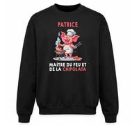 Planetee Sweat Noir Patrice maître du feu et de la chipolata | Molleton Gratté 260 g/m² Col Rond Unisexe XS à 5XL | Pull Sweatshirt Hiver Quotidien