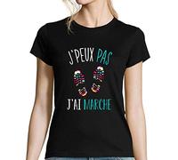Planetee T-Shirt Femme J'peux Pas J'Ai Marche Noir
