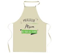Planetee Tablier de cuisine Atsem Meilleur de tous les temps | Cadeau Original Homme Humour pour Cuisinier Vêtement Blouse de protection Barbecue Jardinage Tablier de Travail Tâches ménagères