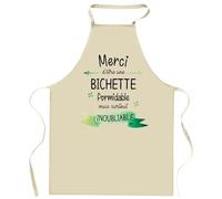 Planetee Tablier de cuisine Bichette Merci Inoubliable Femme | Cadeau Original Humour pour Cuisinière Vêtement Blouse de protection Barbecue Jardinage Tablier de Travail Tâches ménagères