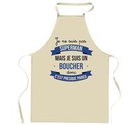 Planetee Tablier de cuisine Boucher Superhéros | Cadeau Original Humour pour Cuisinier Vêtement Blouse de protection Barbecue Jardinage Tablier de Travail Tâches ménagères, Beige, Taille unique