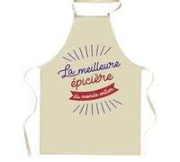 Planetee Tablier de cuisine épicière Meilleure du Monde entier | Cadeau Original Humour pour Cuisinière Vêtement Blouse de protection Barbecue Jardinage Tablier de Travail Tâches ménagères