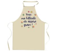 Planetee Tablier de cuisine Filleule elle assure grave ! | Tablier jardinage et tâches ménagères Cadeau Fête des Mères Anniversaire Soeur Noël Tata Marraine