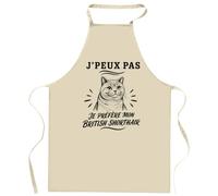 Planetee Tablier de Cuisine J’peux pas je préfère mon British Shorthair | Coton 90 × 60 cm Cou Ajustable Nouage dans le Dos | Pâtisserie Barbecue Atelier