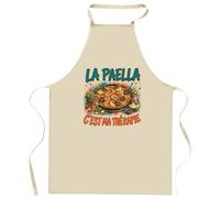 Planetee Tablier de Cuisine La paella c'est ma thérapie | Coton 90 × 60 cm Cou Ajustable Nouage dans le Dos | Pâtisserie Barbecue Atelier | Cadeau Homme Femme Fête des Pères