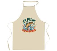 Planetee Tablier de Cuisine La pêche c'est ma thérapie | Coton 90 × 60 cm Cou Ajustable Nouage dans le Dos | Pâtisserie Barbecue Atelier | Cadeau Homme Femme Fête des Pères