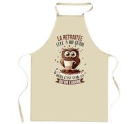 Planetee Tablier de cuisine La Retraitée Chouette Café | Cadeau Original Humour pour Cuisinière Vêtement Blouse de protection Barbecue Jardinage Tablier de Travail Tâches ménagères