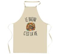 Planetee Tablier de Cuisine Le Bazar c’est la vie | Coton 90 × 60 cm Cou Ajustable Nouage dans le Dos | Pâtisserie Barbecue Atelier | Cadeau Homme Femme Fête des Pères