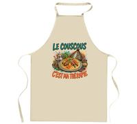 Planetee Tablier de Cuisine Le couscous c'est ma thérapie | Coton 90 × 60 cm Cou Ajustable Nouage dans le Dos | Pâtisserie Barbecue Atelier | Cadeau Homme Femme Fête des Pères