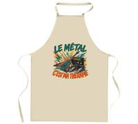 Planetee Tablier de Cuisine Le métal c'est ma thérapie | Coton 90 × 60 cm Cou Ajustable Nouage dans le Dos | Pâtisserie Barbecue Atelier | Cadeau Homme Femme Fête des Pères