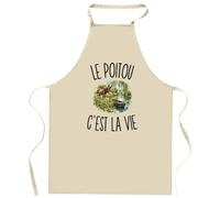 Planetee Tablier de Cuisine Le Poitou c’est la vie | Coton 90 × 60 cm Cou Ajustable Nouage dans le Dos | Pâtisserie Barbecue Atelier | Cadeau Poitevin Poitevine Homme Femme Fête des Pères