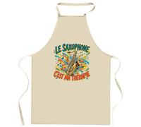 Planetee Tablier de Cuisine Le saxophone c'est ma thérapie | Coton 90 × 60 cm Cou Ajustable Nouage dans le Dos | Pâtisserie Barbecue Atelier | Cadeau Homme Femme Fête des Pères