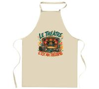 Planetee Tablier de Cuisine Le théâtre c'est ma thérapie | Coton 90 × 60 cm Cou Ajustable Nouage dans le Dos | Pâtisserie Barbecue Atelier | Cadeau Homme Femme Fête des Pères