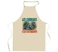 Planetee Tablier de Cuisine Les corbeaux c'est ma thérapie | Coton 90 × 60 cm Cou Ajustable Nouage dans le Dos | Pâtisserie Barbecue Atelier | Cadeau Homme Femme Fête des Pères