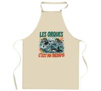 Planetee Tablier de Cuisine Les orques c'est ma thérapie | Coton 90 × 60 cm Cou Ajustable Nouage dans le Dos | Pâtisserie Barbecue Atelier | Cadeau Homme Femme Fête des Pères