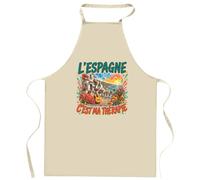 Planetee Tablier de Cuisine L'espagne c'est ma thérapie | Coton 90 × 60 cm Cou Ajustable Nouage dans le Dos | Pâtisserie Barbecue Atelier | Cadeau Homme Femme Fête des Pères