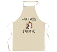 Planetee Tablier de Cuisine Ma Chatte Tricolore c’est ma vie | Coton 90 × 60 cm Cou Ajustable Nouage dans le Dos | Pâtisserie Barbecue Atelier | Cadeau Propriétaire Chat Homme Femme Fête des Pères