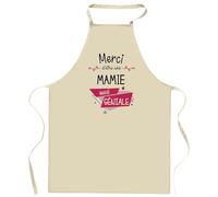 Planetee Tablier de cuisine Mamie Merci Géniale | Cadeau Femme pour Cuisinière Vêtement Blouse de protection Barbecue Jardinage Tablier de Travail Tâches ménagères