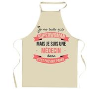 Planetee Tablier de cuisine Médecin Superwoman | Cadeau Original Humour pour Cuisinière Vêtement Blouse de protection Barbecue Jardinage Tablier de Travail Tâches ménagères