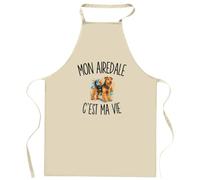 Planetee Tablier de Cuisine Mon Airedale c’est ma vie | Coton 90 × 60 cm Cou Ajustable Nouage dans le Dos | Pâtisserie Barbecue Atelier | Cadeau Propriétaire Chien Homme Femme Fête des Pères