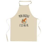 Planetee Tablier de Cuisine Mon Basenji c’est ma vie | Coton 90 × 60 cm Cou Ajustable Nouage dans le Dos | Pâtisserie Barbecue Atelier | Cadeau Propriétaire Chien Homme Femme Fête des Pères