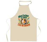 Planetee Tablier de Cuisine Mon cochon d'Inde c'est ma thérapie | Coton 90 × 60 cm Cou Ajustable Nouage dans le Dos | Pâtisserie Barbecue Atelier | Cadeau Homme Femme Fête des Pères