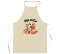 Planetee Tablier de Cuisine Mon corgi c'est ma thérapie | Coton 90 × 60 cm Cou Ajustable Nouage dans le Dos | Pâtisserie Barbecue Atelier | Cadeau Homme Femme Fête des Pères