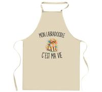 Planetee Tablier de Cuisine Mon Labradoodle c’est ma vie | Coton 90 × 60 cm Cou Ajustable Nouage dans le Dos | Pâtisserie Barbecue Atelier | Cadeau Propriétaire Chien Homme Femme Fête des Pères