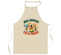 Planetee Tablier de Cuisine Mon labrador c'est ma thérapie | Coton 90 × 60 cm Cou Ajustable Nouage dans le Dos | Pâtisserie Barbecue Atelier | Cadeau Homme Femme Fête des Pères