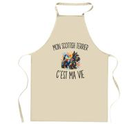 Planetee Tablier de Cuisine Mon Scottish Terrier c’est ma vie | Coton 90 × 60 cm Cou Ajustable Nouage dans le Dos | Pâtisserie Barbecue Atelier | Cadeau Propriétaire Chien Homme Femme Fête des Pères