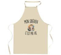 Planetee Tablier de Cuisine Mon Sibérien c’est ma vie | Coton 90 × 60 cm Cou Ajustable Nouage dans le Dos | Pâtisserie Barbecue Atelier | Cadeau Propriétaire Chat Homme Femme Fête des Pères