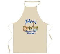 Planetee Tablier de Cuisine Paris, toujours une bonne idée | Coton 90 × 60 cm Cou Ajustable Nouage dans le Dos | Pâtisserie Barbecue Atelier | Cadeau Parisien Parisienne Homme Femme Fête des Pères