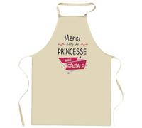 Planetee Tablier de cuisine Princesse Merci Géniale | Cadeau Femme pour Cuisinière Vêtement Blouse de protection Barbecue Jardinage Tablier de Travail Tâches ménagères