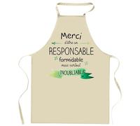 Planetee Tablier de cuisine Responsable Merci Inoubliable | Cadeau Original Homme Humour pour Cuisinier Vêtement Blouse de protection Barbecue Jardinage Tablier de Travail Tâches ménagères