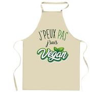 Planetee Tablier de cuisine vegan verdion blanc J'peux pas | Cadeau Original pour passionnés Vêtement Blouse de protection Barbecue Jardinage Tablier de Travail Tâches ménagères