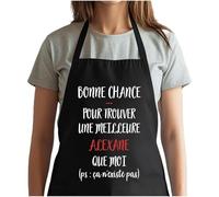 Planetee Tablier Noir Alexane ça n'existe pas Femme| Vêtement Blouse de protection pour Cuisine Barbecue, Jardinage, Tâches ménagères