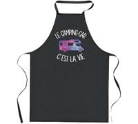 Planetee Tablier Noir Camping car C'est la Vie| Vêtement Blouse de protection pour Cuisine Barbecue, Jardinage, Tâches ménagères