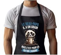 Planetee Tablier Noir Le Beau-Papa Panda Grain| Vêtement Blouse de protection pour Cuisine Barbecue, Jardinage, Tâches ménagères