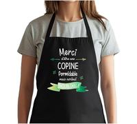 Planetee Tablier Noir Merci Copine Inoubliable Femme| Vêtement Blouse de protection pour Cuisine Barbecue, Jardinage, Tâches ménagères