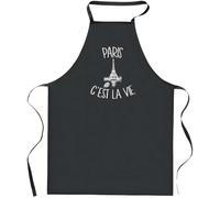 Planetee Tablier Noir Paris C'est la Vie| Vêtement Blouse de protection pour Cuisine Barbecue, Jardinage, Tâches ménagères