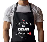 Planetee Tablier Noir Parrain d'amour| Vêtement Blouse de protection pour Cuisine Barbecue, Jardinage, Tâches ménagères