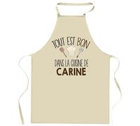 Planetee Tablier Tout est bon dans la cuisine de CARINE | Cadeau original Prénom pour Cuisinière | Vêtement Blouse protection pour Cuisine