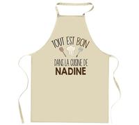 Planetee Tablier Tout est bon dans la cuisine de NADINE | Cadeau original Prénom pour Cuisinière | Vêtement Blouse protection pour Cuisine