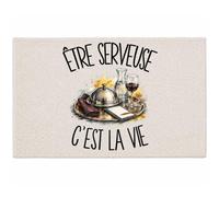 Planetee Tapis Être Serveuse C'est la Vie | Coton 725 g/m² 61 × 40 cm Lavable en Machine | Salle de Bain, WC ou Cuisine | Cadeau Métier de la Restauration Anniversaire Noël