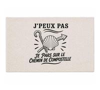 Planetee Tapis J’Peux Pas Je pars sur Le Chemin de Compostelle J'peux Pas Minimaliste | Coton 725 g/m² 61 × 40 cm Lavable en Machine | Salle de Bain, WC ou Cuisine | Cadeau Pèlerin Anniversaire Noël