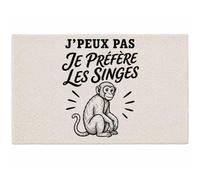Planetee Tapis J’Peux Pas Je préfère Les Singes J'peux Pas Minimaliste | Coton 725 g/m² 61 × 40 cm Lavable en Machine | Salle de Bain, WC ou Cuisine | Cadeau Anniversaire Noël