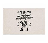 Planetee Tapis J’Peux Pas Je préfère Mon Boston Terrier J'peux Pas Minimaliste | Coton 725 g/m² 61 × 40 cm Lavable en Machine | Salle de Bain, WC ou Cuisine