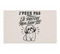 Planetee Tapis J’Peux Pas Je préfère Mon Shih Tzu J'peux Pas Minimaliste | Coton 725 g/m² 61 × 40 cm Lavable en Machine | Salle de Bain, WC ou Cuisine | Cadeau Propriétaire Shih Tzu Anniversaire Noël