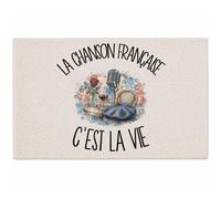 Planetee Tapis La Chanson française C'est la Vie | Coton 725 g/m² 61 × 40 cm Lavable en Machine | Salle de Bain, WC ou Cuisine | Cadeau Amateur et Amatrice de Chanson Française Anniversaire Noël